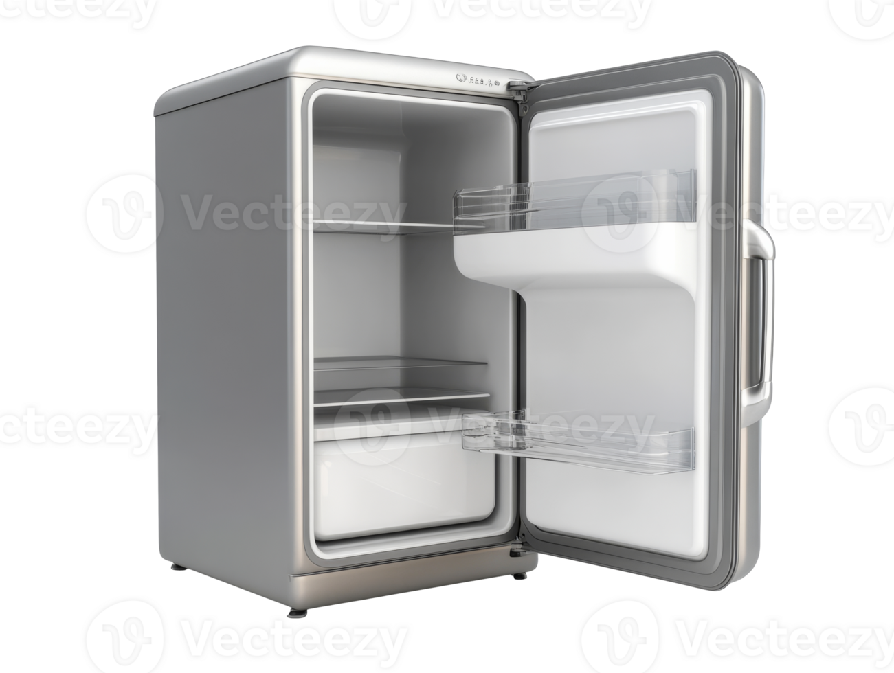 Compact stainless fridge, door ajar png