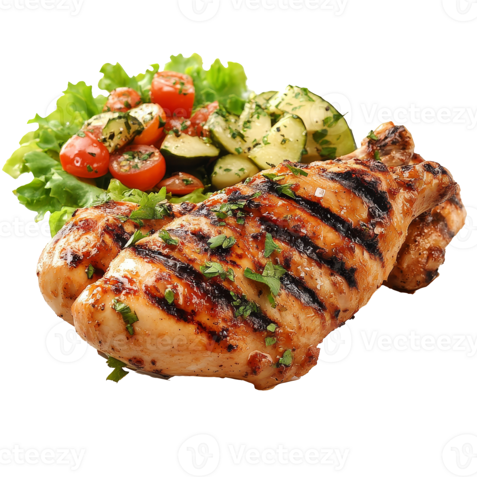 Grilled chicken with fresh salad and vegetables png