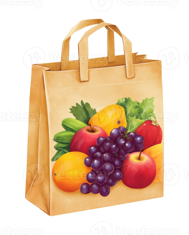 Bag of fresh fruits and veggies png
