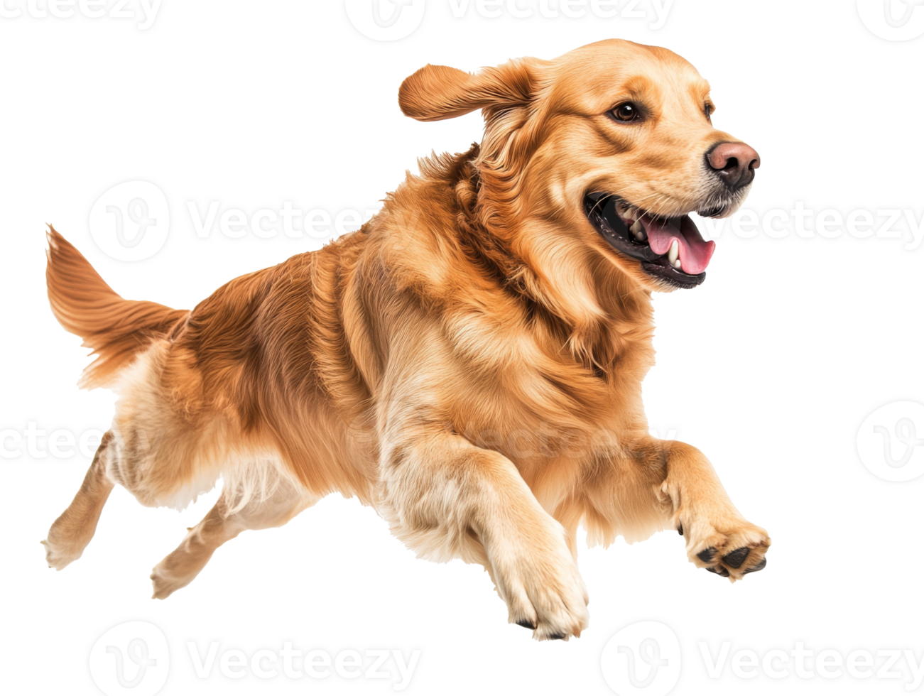 Golden retriever joyfully running indoors png