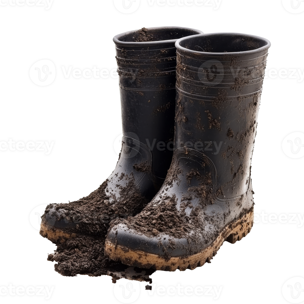 Muddy boots left after a day of outdoor work png