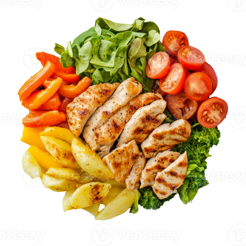 Grilled chicken salad bowl with veggies png