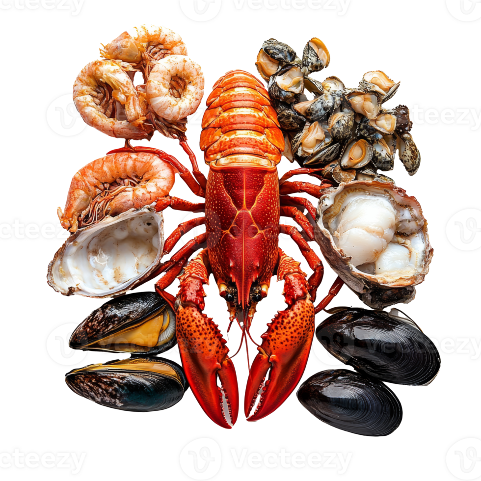 Variety of fresh shellfish selection png