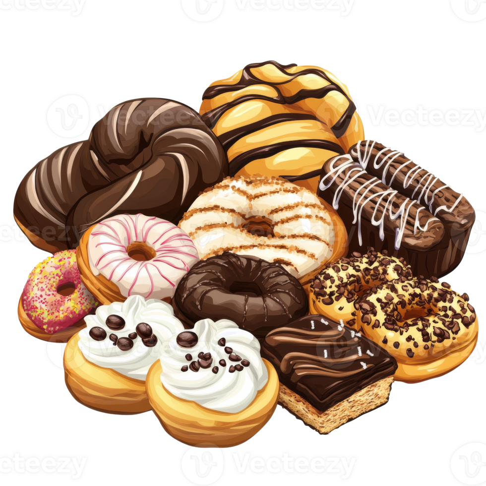 Delicious assortment of various baked goods png