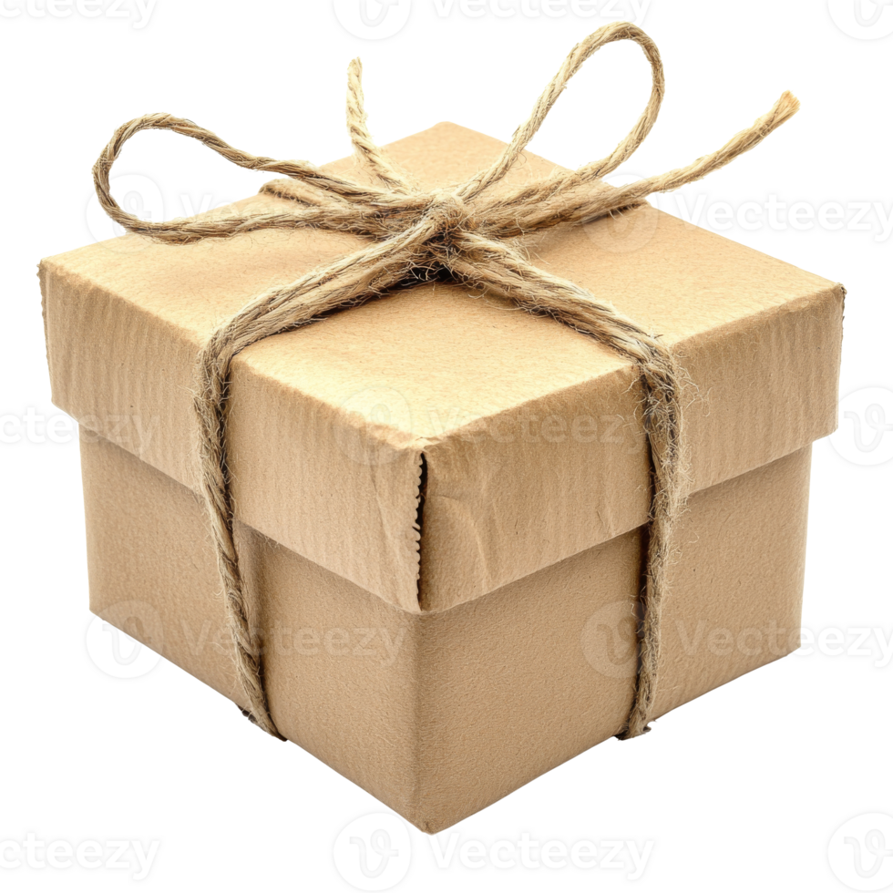 Brown box with string on white png