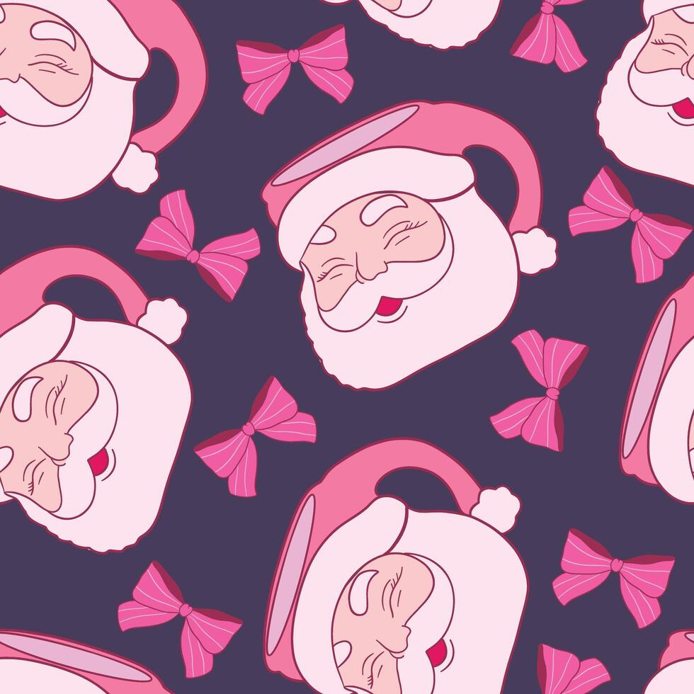 Festive Santa Claus Pattern in Pink with Decorative Bows vector