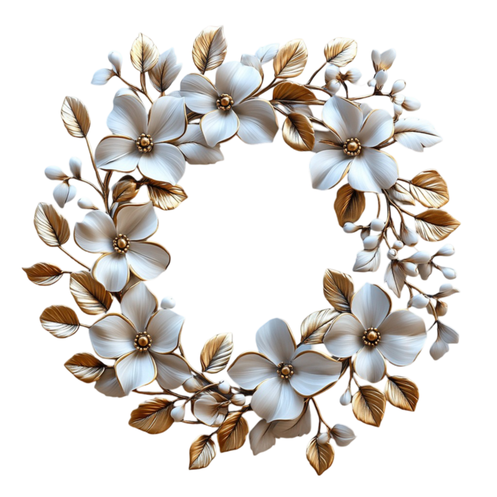 Elegant Floral Wreath with Gold and White Flowers png