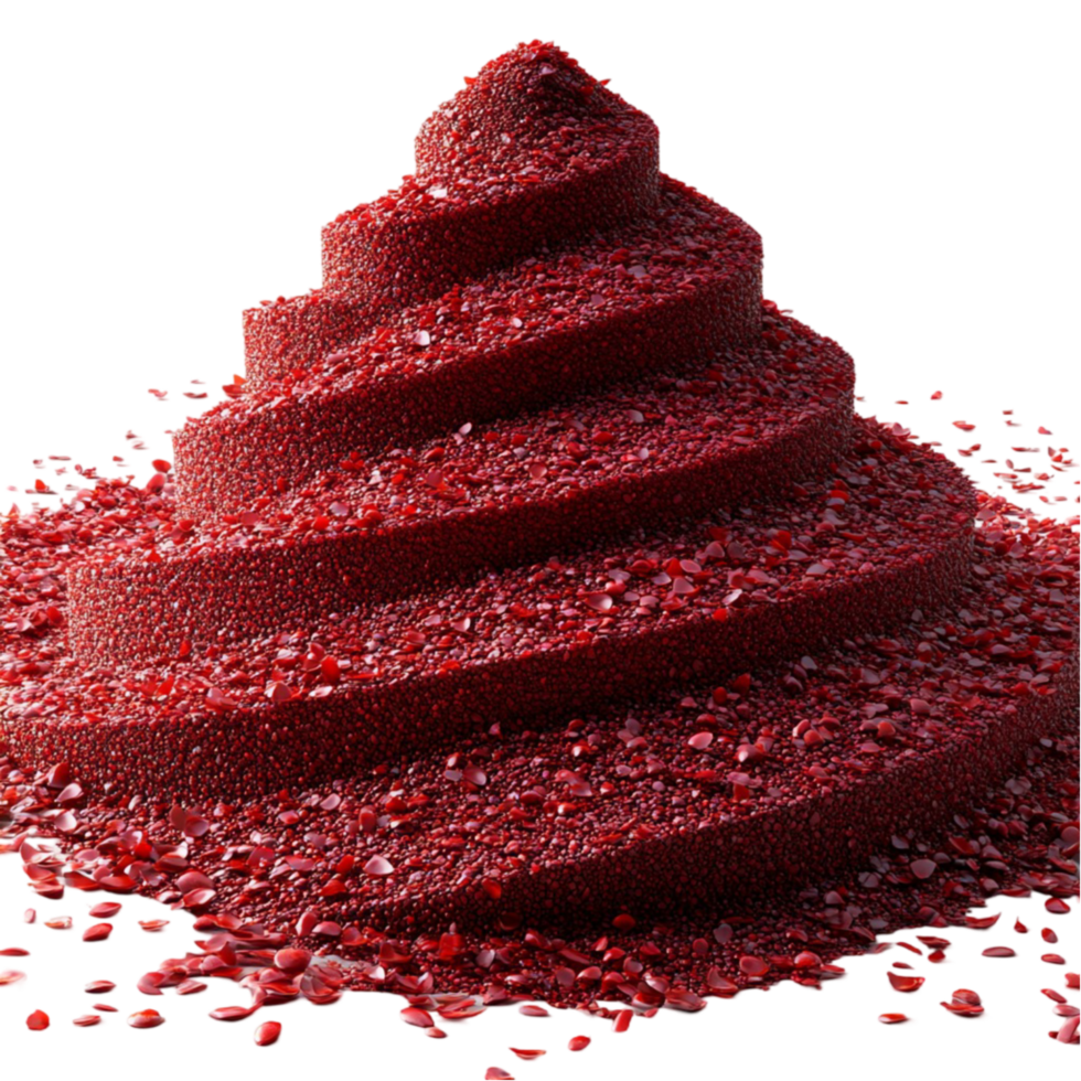 Spicy Red Chili Pepper Powder Pile with Whole Dried Peppers on White Background png