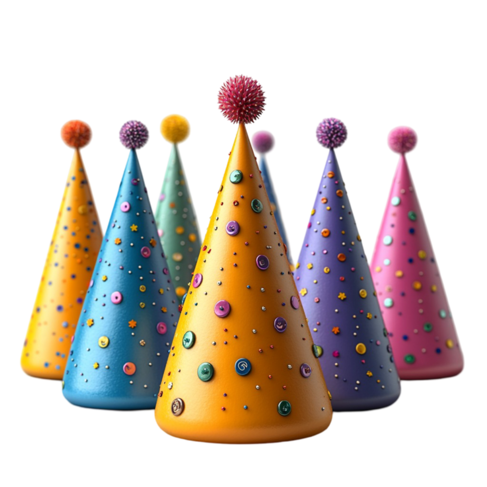 3D Colorful Party Hat on Cake Stand Isolated on Transparent Background png