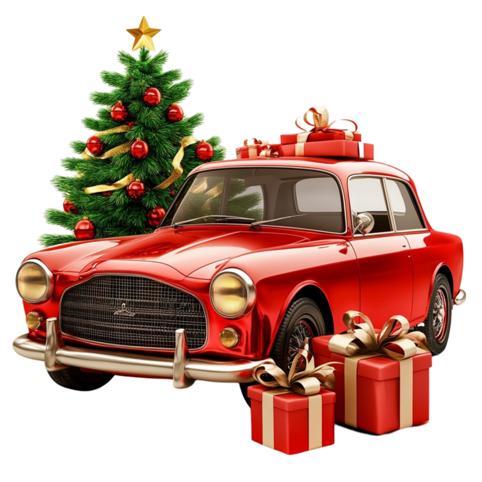 Car Transporting a Christmas Tree for the Holidays png