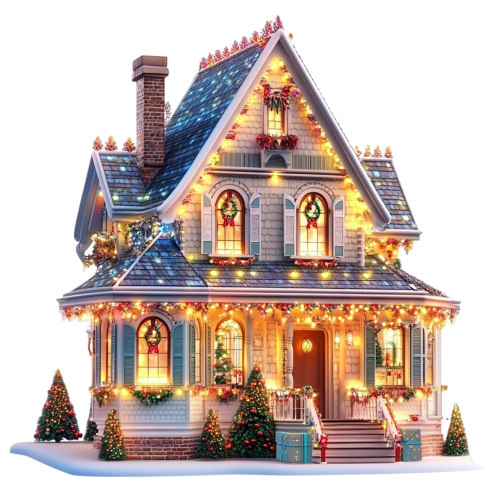 Charming Christmas House with Festive Decorations on the Front png