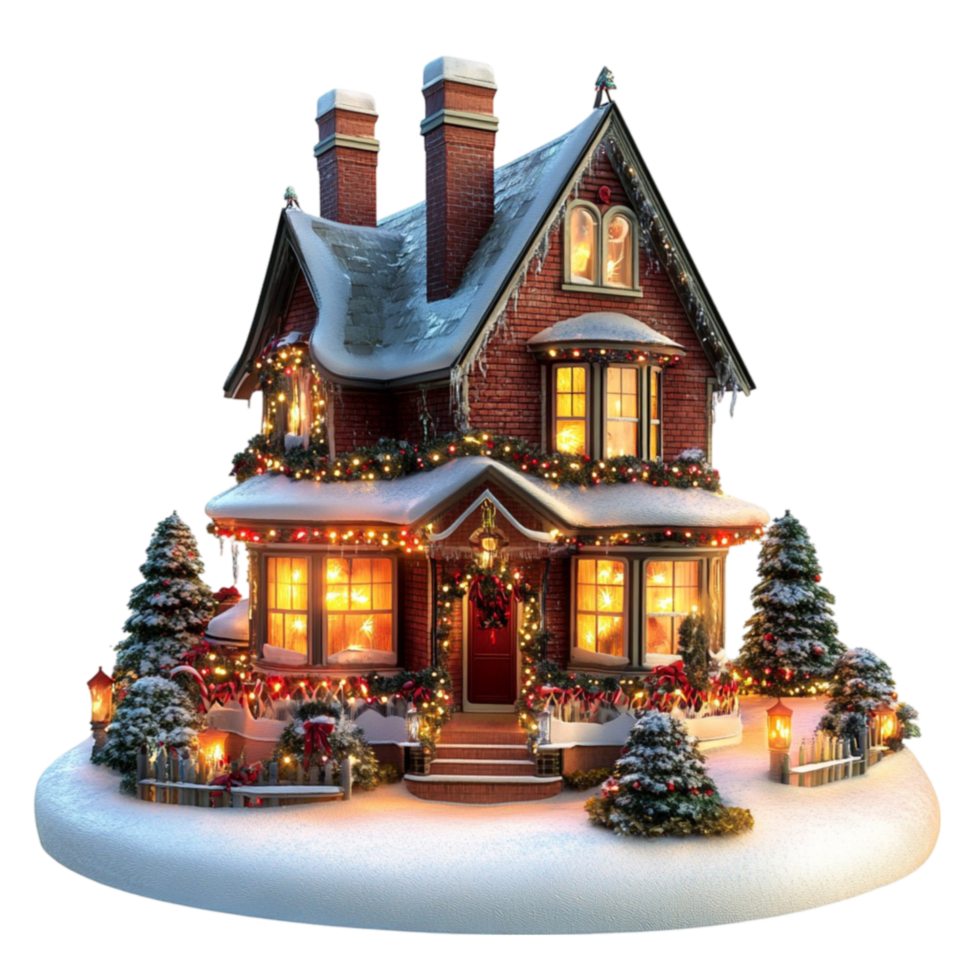 Holiday-Themed Christmas House with Beautiful Front Decorations png