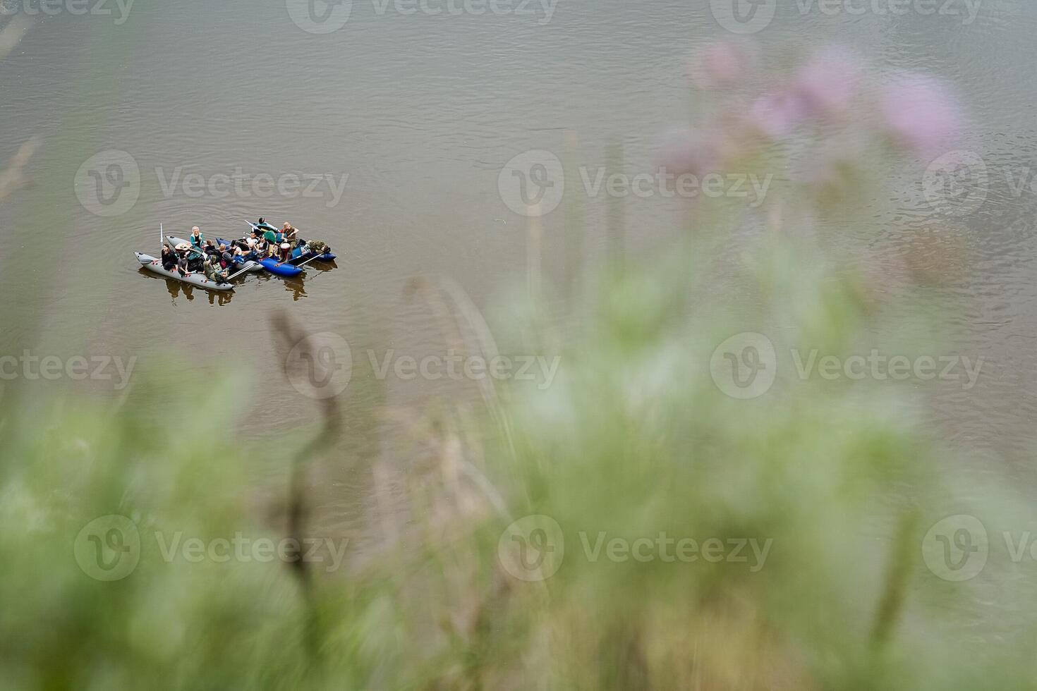 sports catamaran for rafting on mountain rivers, Hiking equipment, inflatable catamaran stands on the river Bank, the concept of outdoor activities. photo