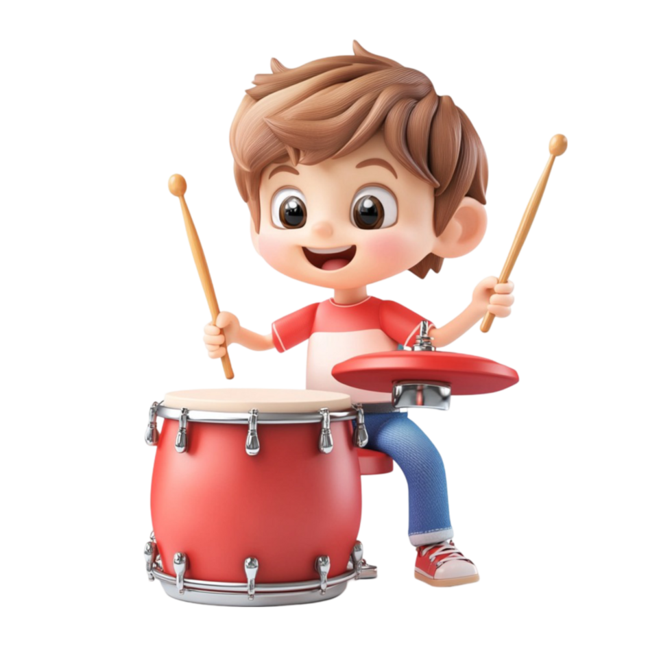 Cartoon Boy Playing Drums on Transparent Background png