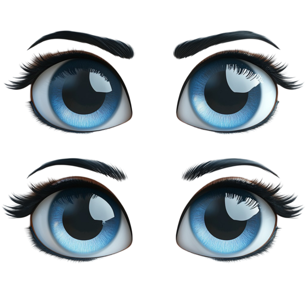 Set of Four blue Colored Eyes on Clear Background png