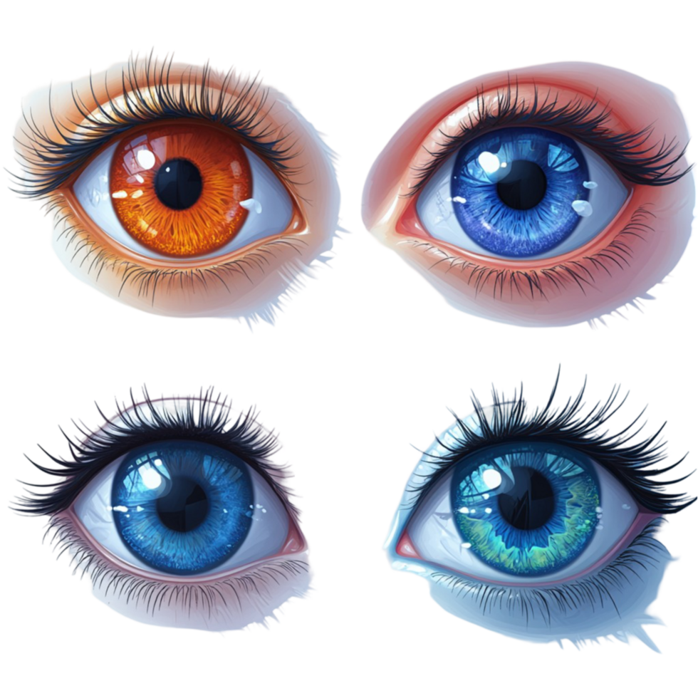 Four Unique Colored Eyes on Transparent Background png