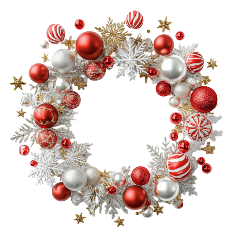 Red and Gold Christmas Wreath Isolated on Transparent Background png