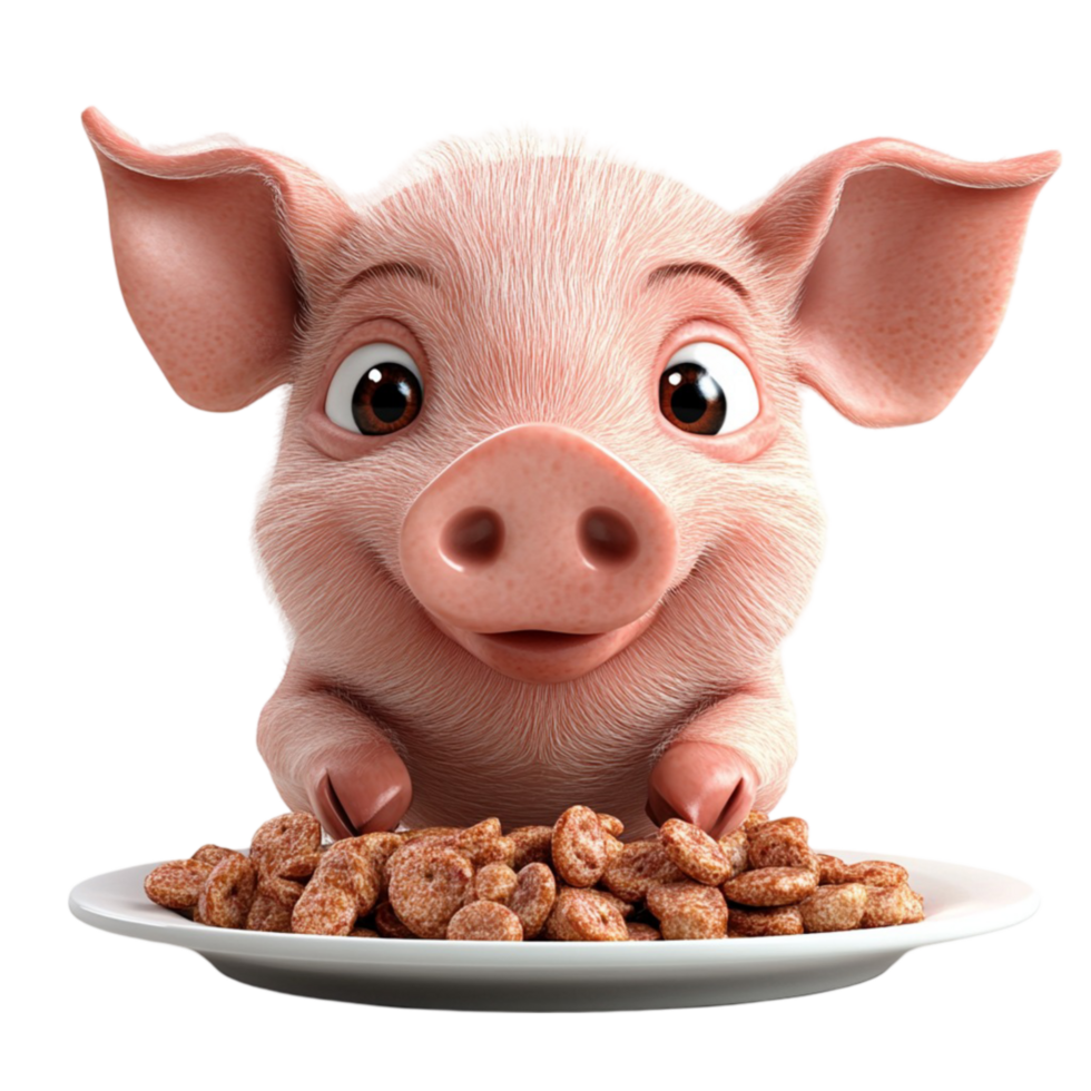 Cute 3D Pig Eating Meat from Plate png