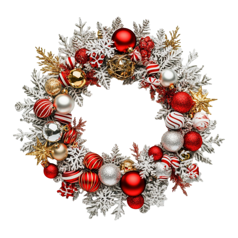 Christmas Wreath with Red and Gold Ornaments on Transparent Background png