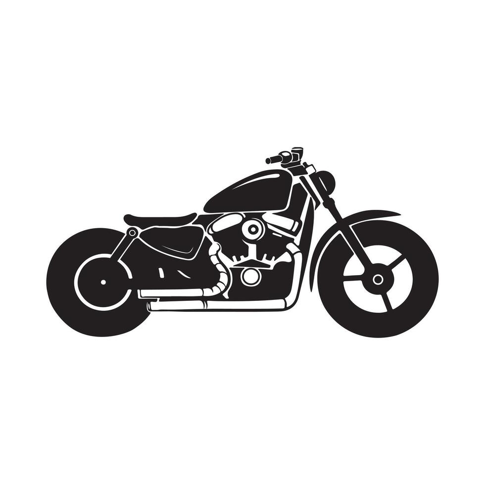 Black and white illustration of a classic motorcycle. The design is simplified, with clean lines and solid shapes, creating a silhouette-like appearance. Key features include the rounded fuel tank vector