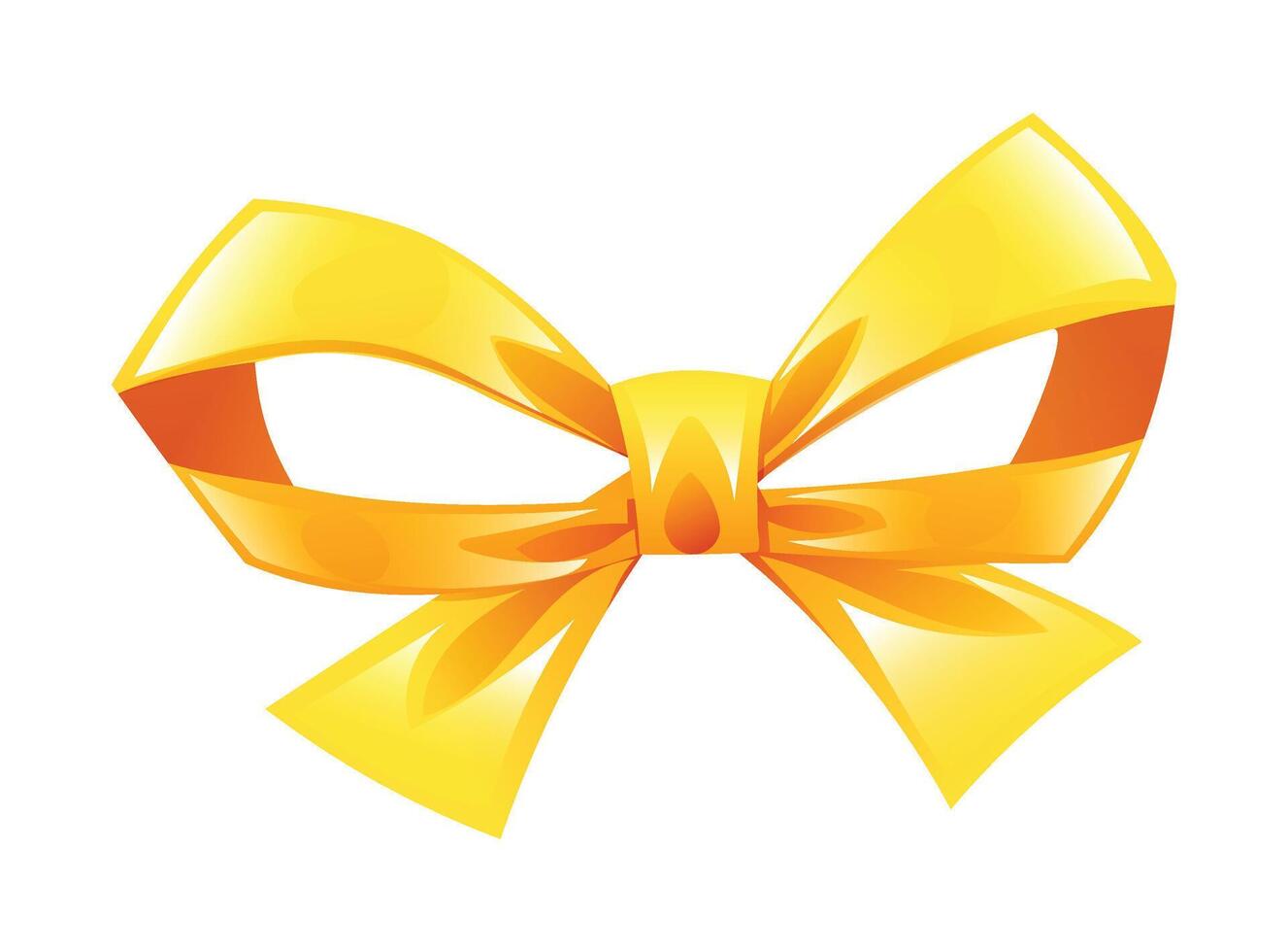 Yellow bow with wide, shiny loops, perfect for decoration or gifts. cartoon illustration vector