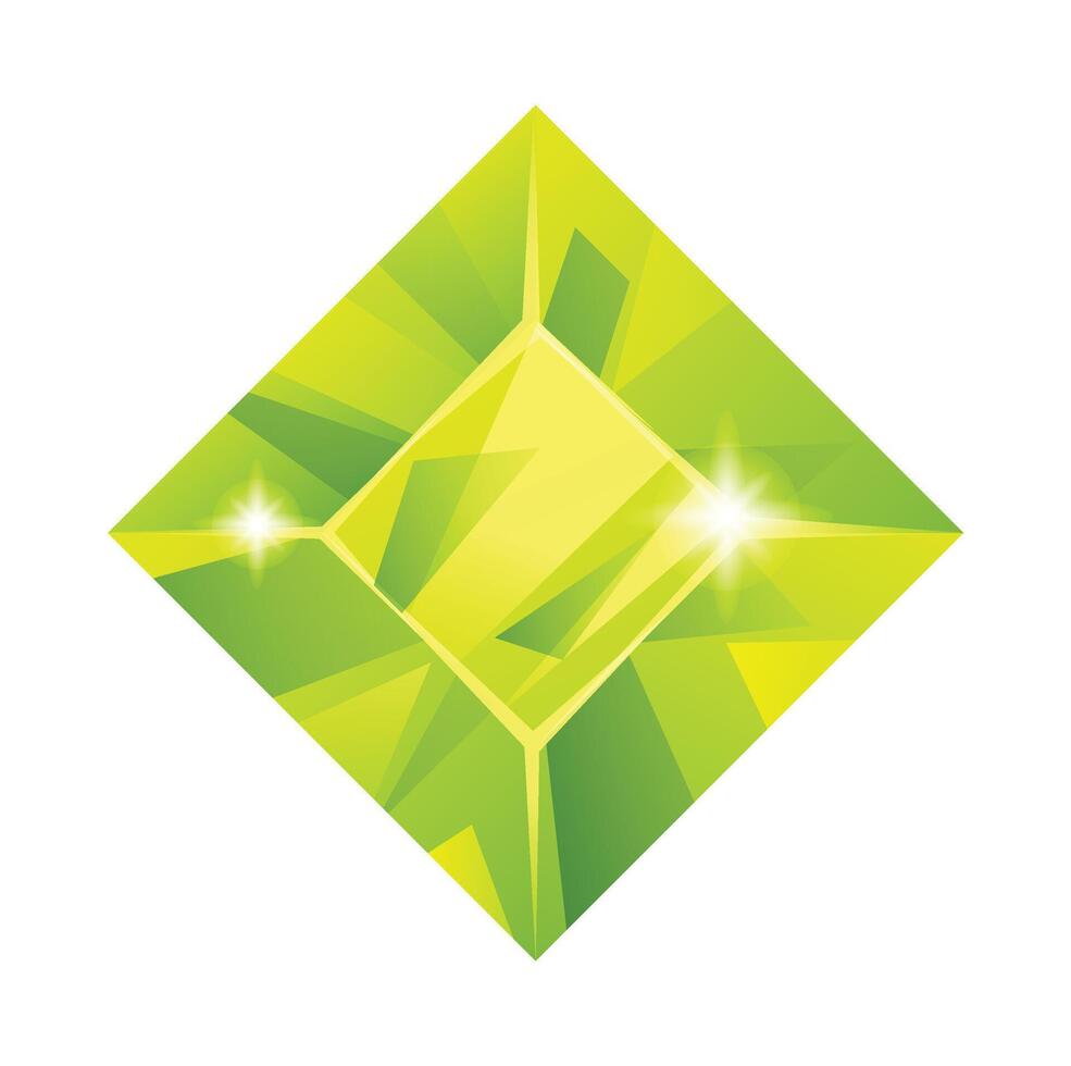 Square shaped gemstone with bright facets. Cartoon illustration vector