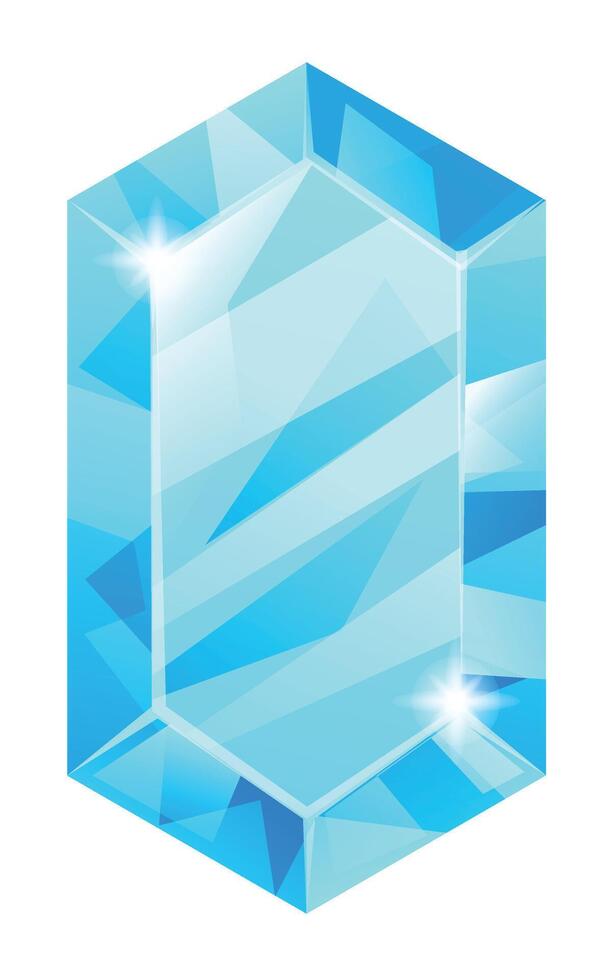Blue hexagonal gemstone with smooth facets and radiant shine. Cartoon illustration vector