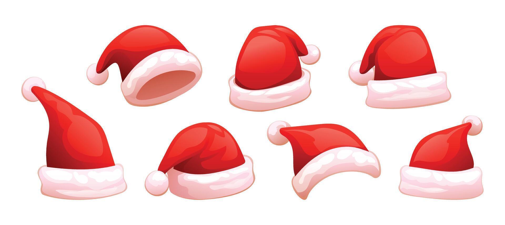 Set of Christmas red hat Santa Claus. Cartoon illustration vector