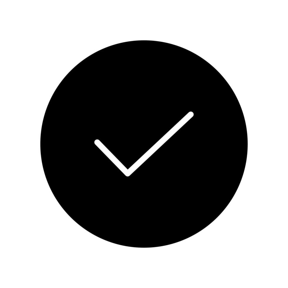 Check mark icon in black circle on white background vector