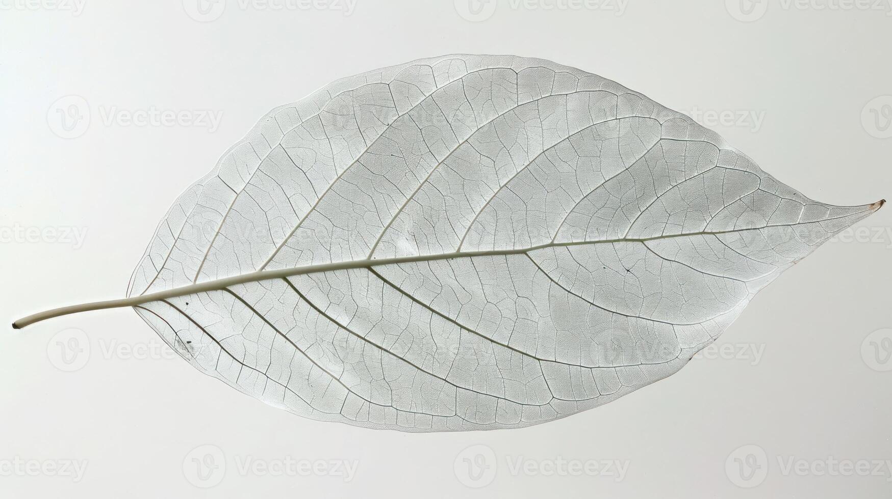 A single, translucent leaf with visible veins isolated on a white background. photo