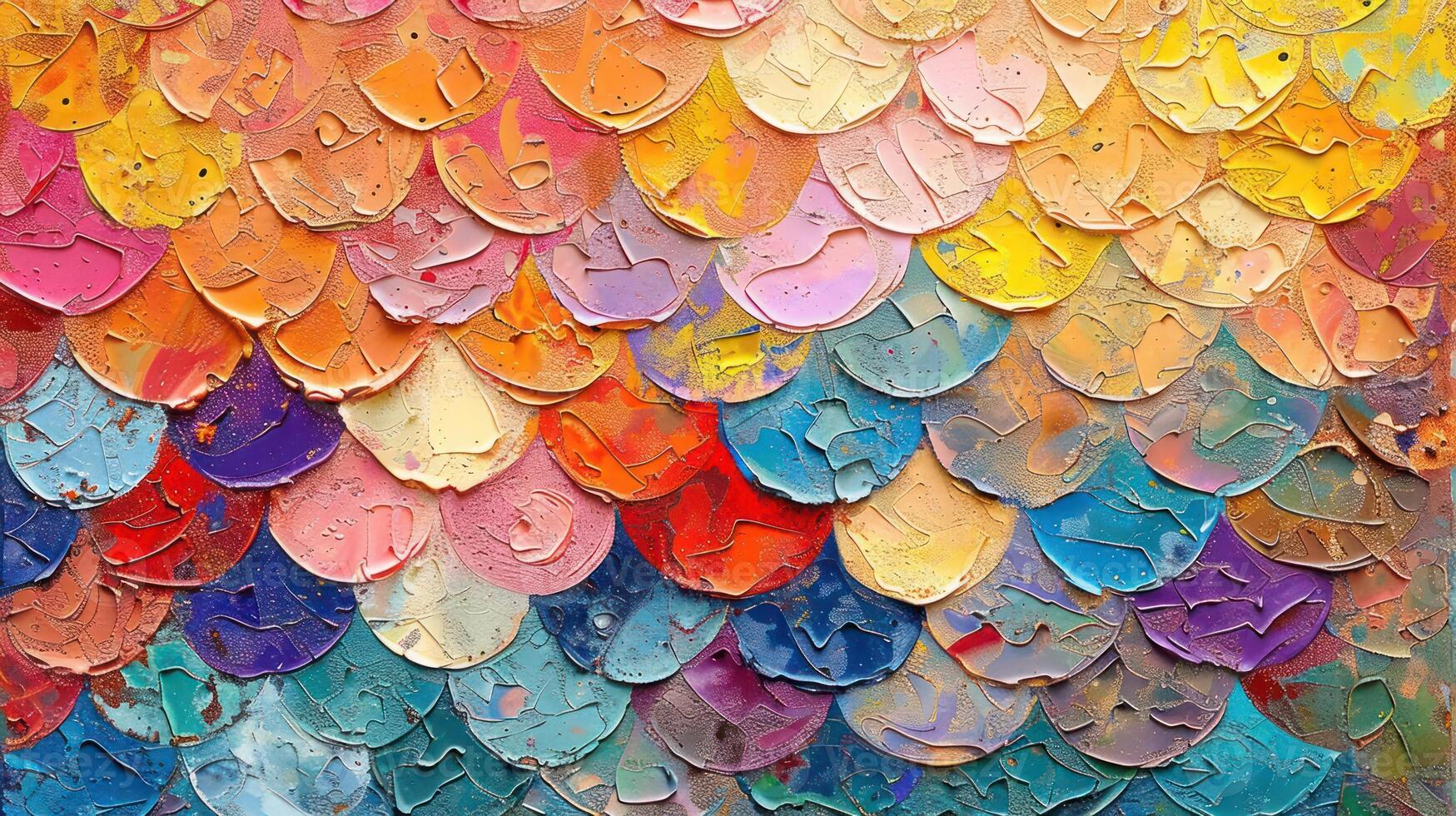 Abstract colorful oil paint texture background with textured circular brushstrokes. photo