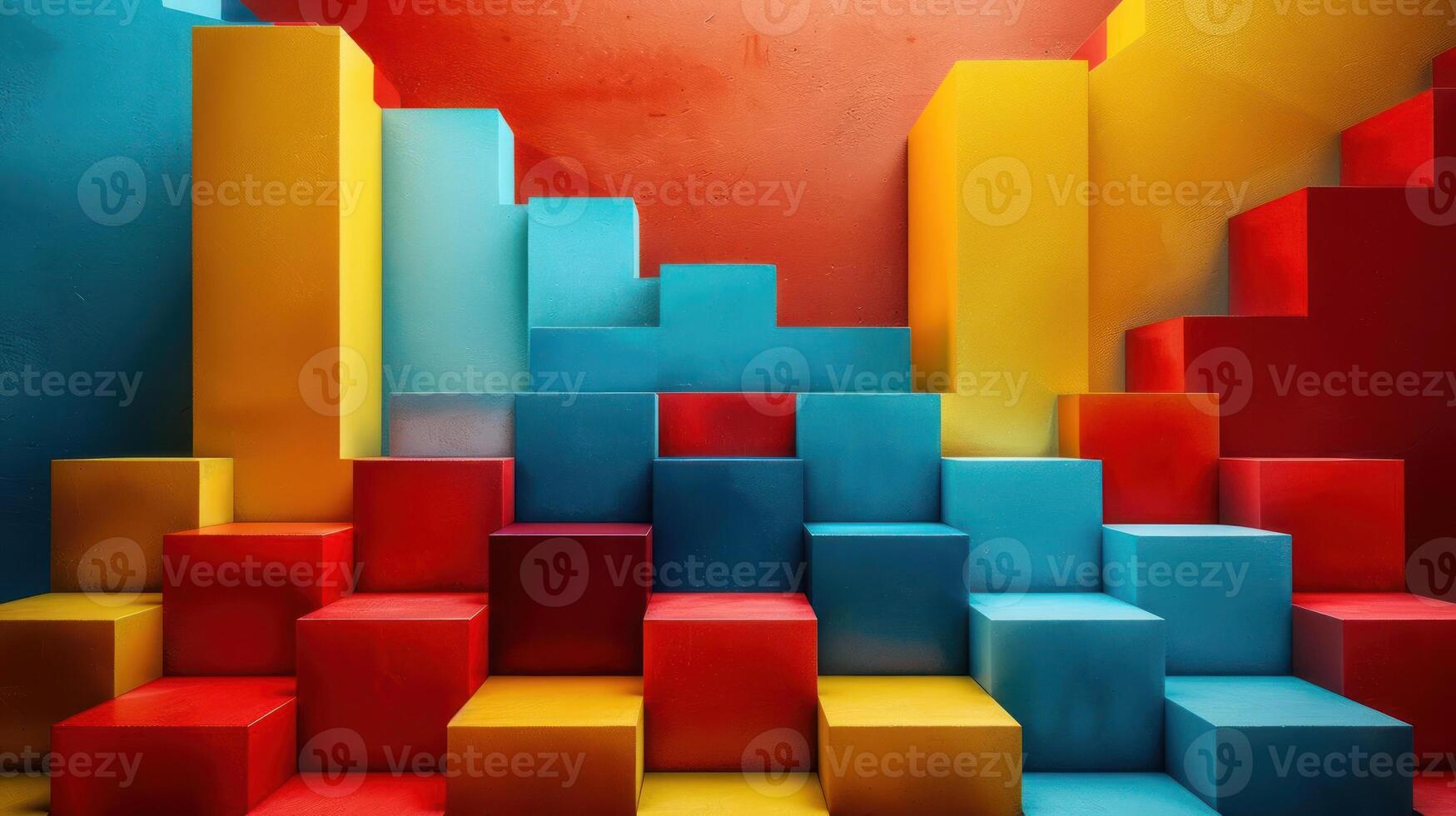 Abstract colorful geometric pattern of blocks forming a staircase. photo