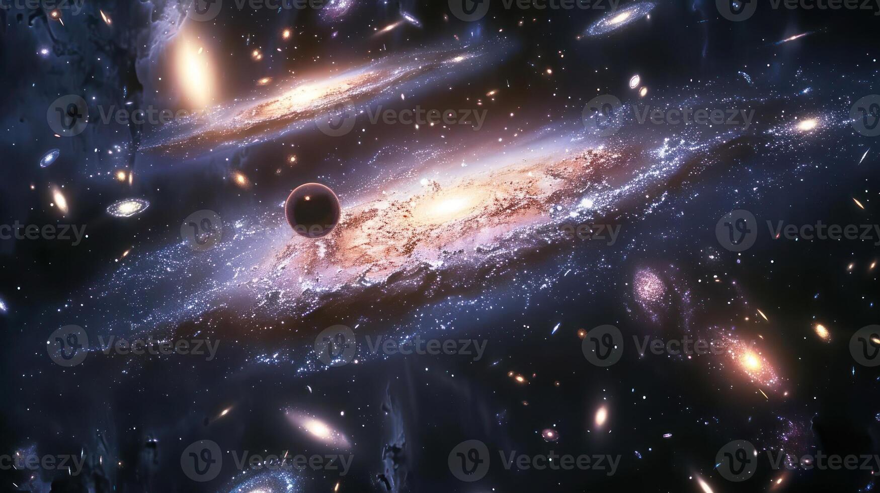 A stunning view of a galaxy with swirling arms of gas and dust, lit by the light of countless stars and a central black hole. photo