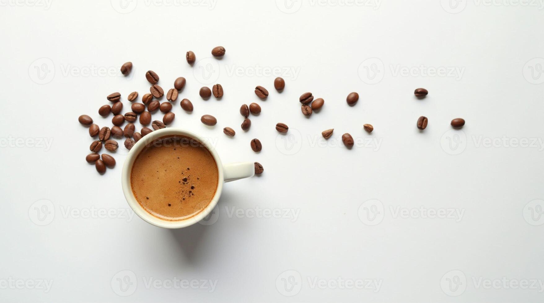 Top Down View of Fresh Coffee with Scattered Beans, bannr ,poster photo