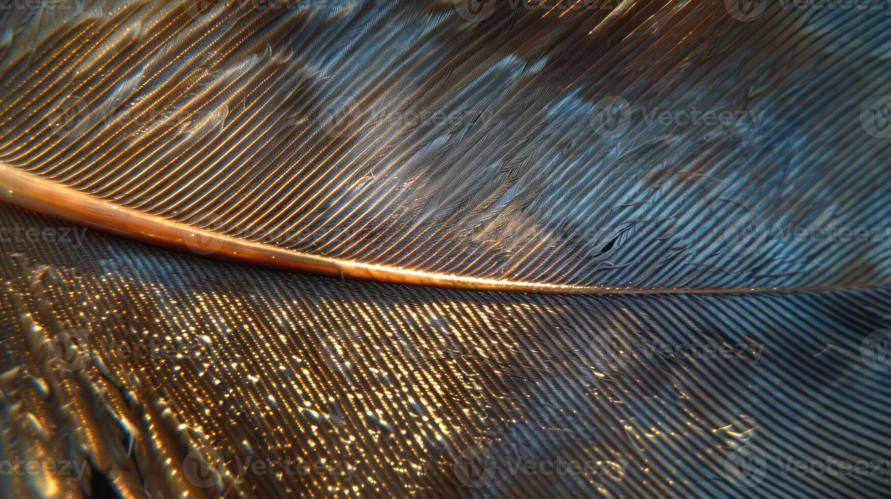 Close-up of a bird feather with intricate detail and a textured surface. photo