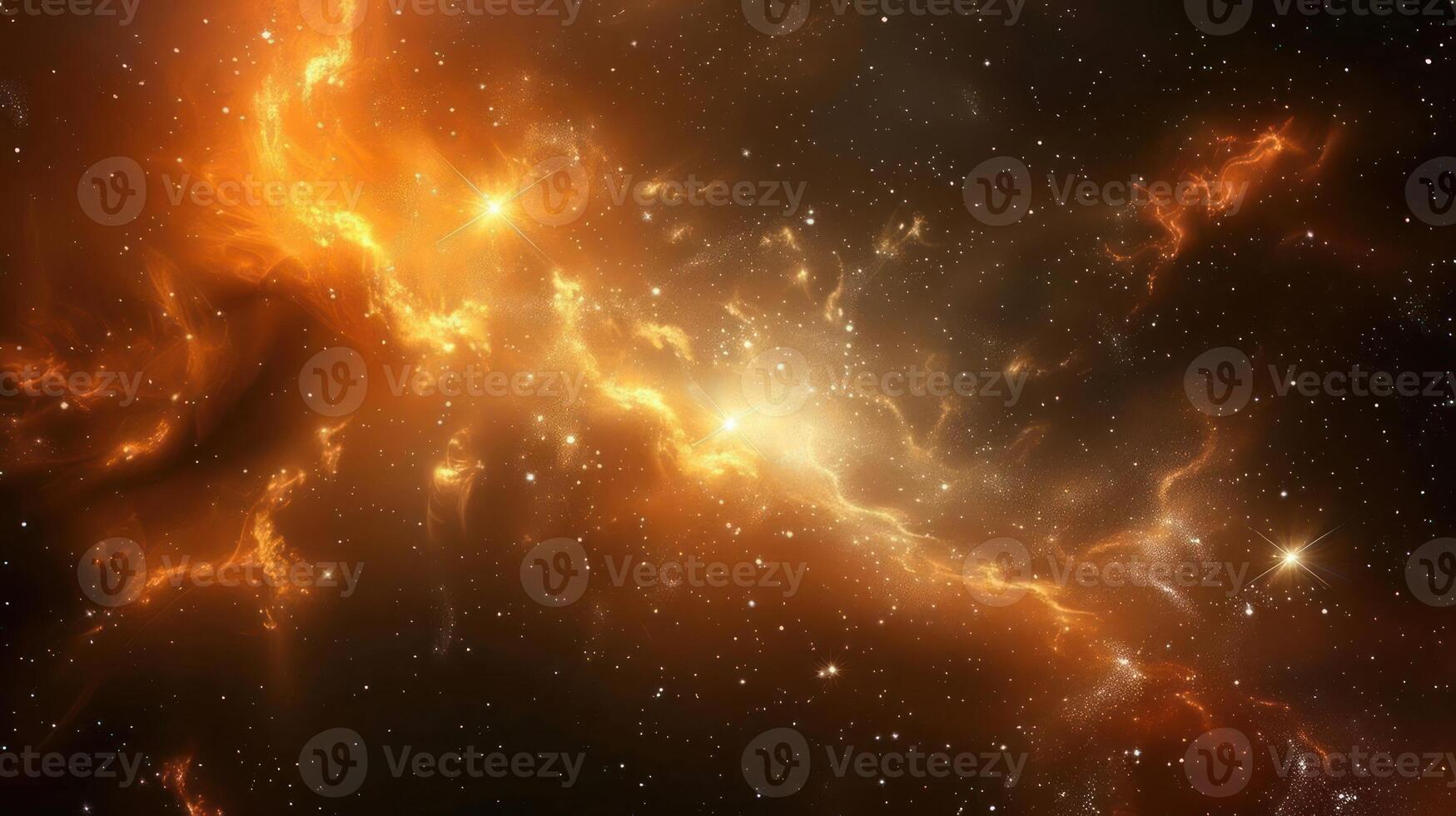 A vibrant orange nebula with swirling clouds of gas and dust in the vast expanse of space. photo