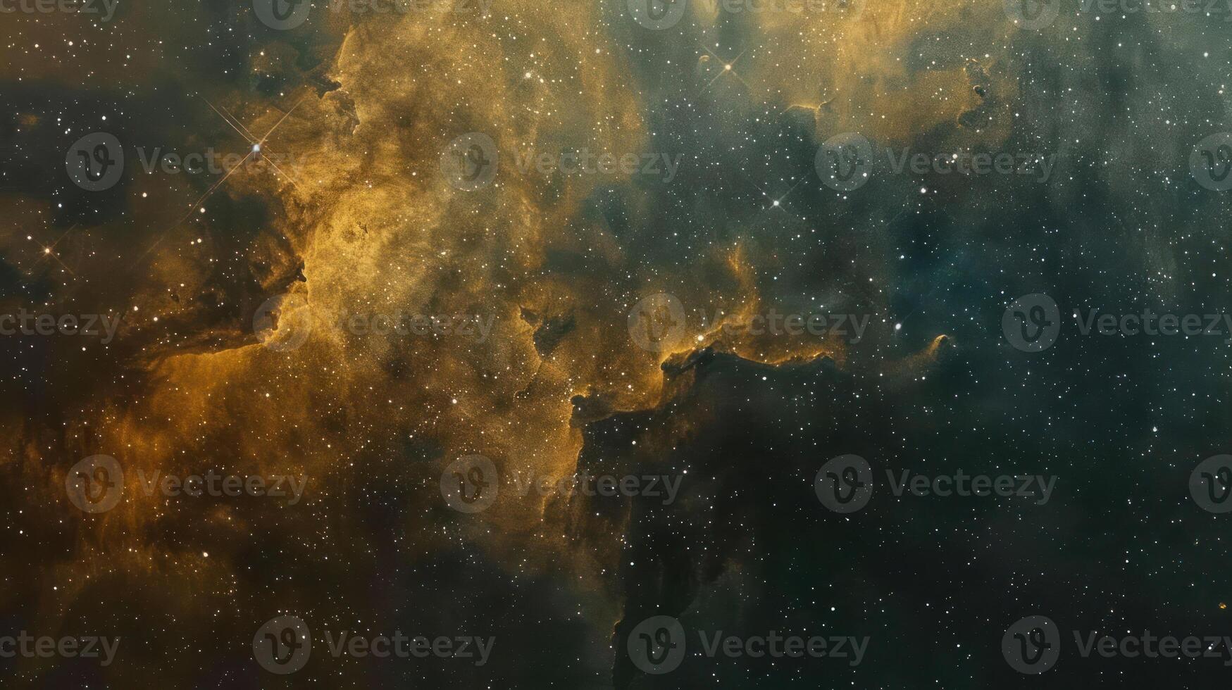 A vast expanse of space filled with swirling clouds of gas and dust, illuminated by the distant light of stars. photo