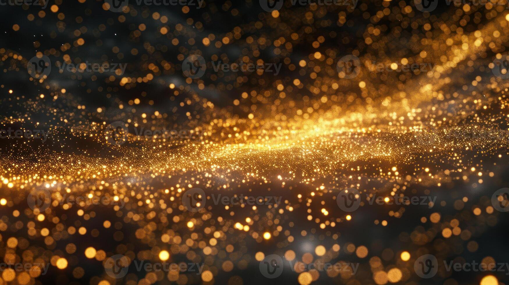 Abstract background with glowing golden particles on a black background. photo
