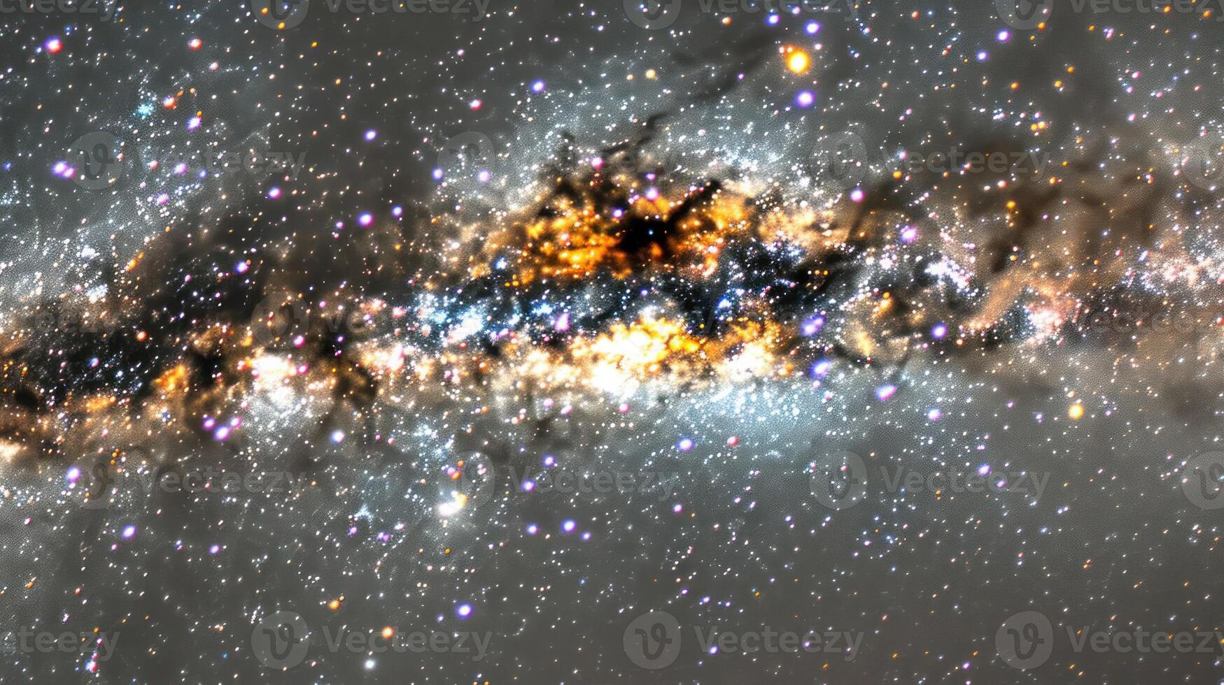 A stunning view of the Milky Way galaxy, showing the dense concentration of stars, gas, and dust in the galactic center. photo