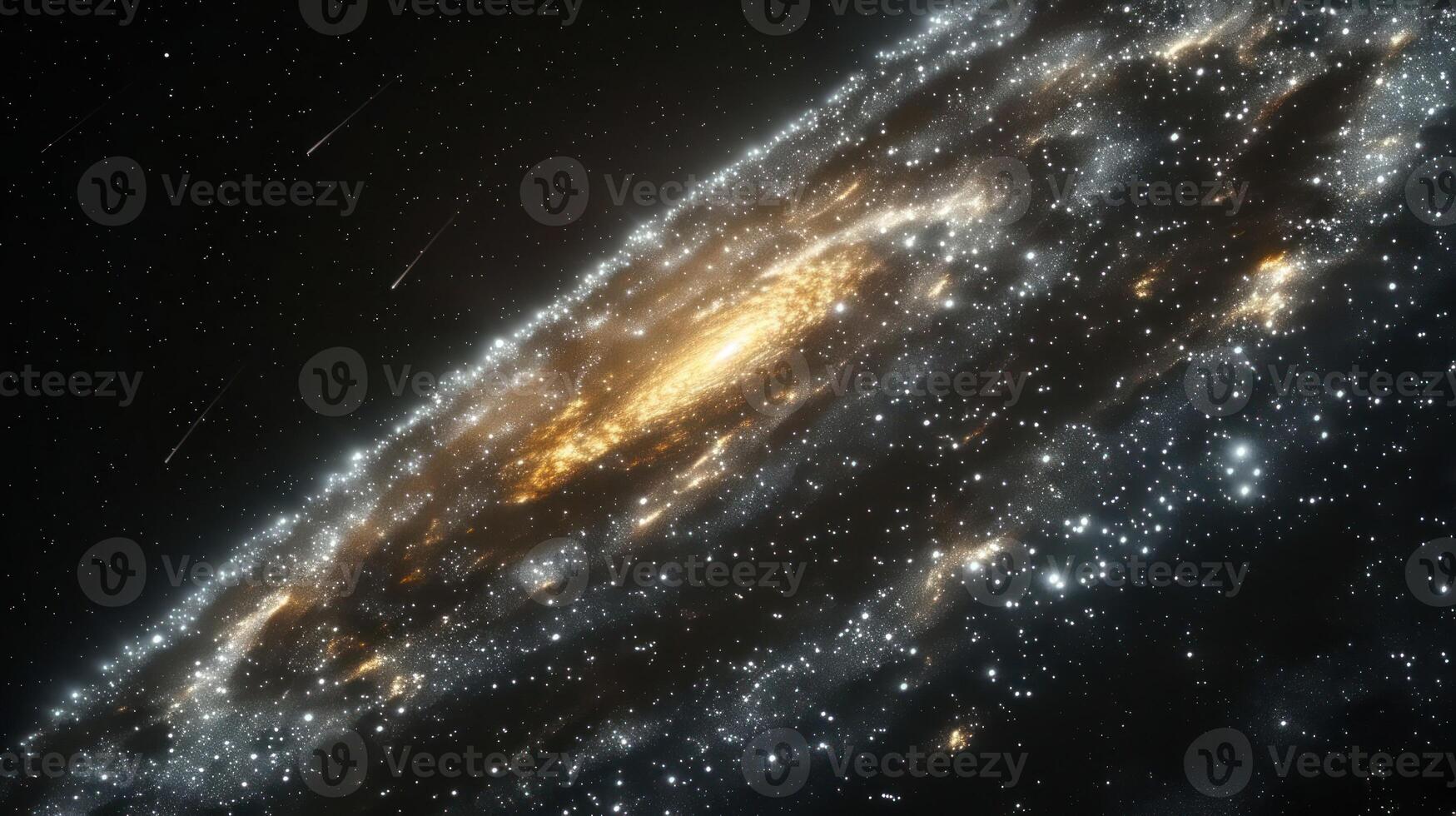 A breathtaking view of a spiral galaxy with sparkling stars and a glowing core. photo