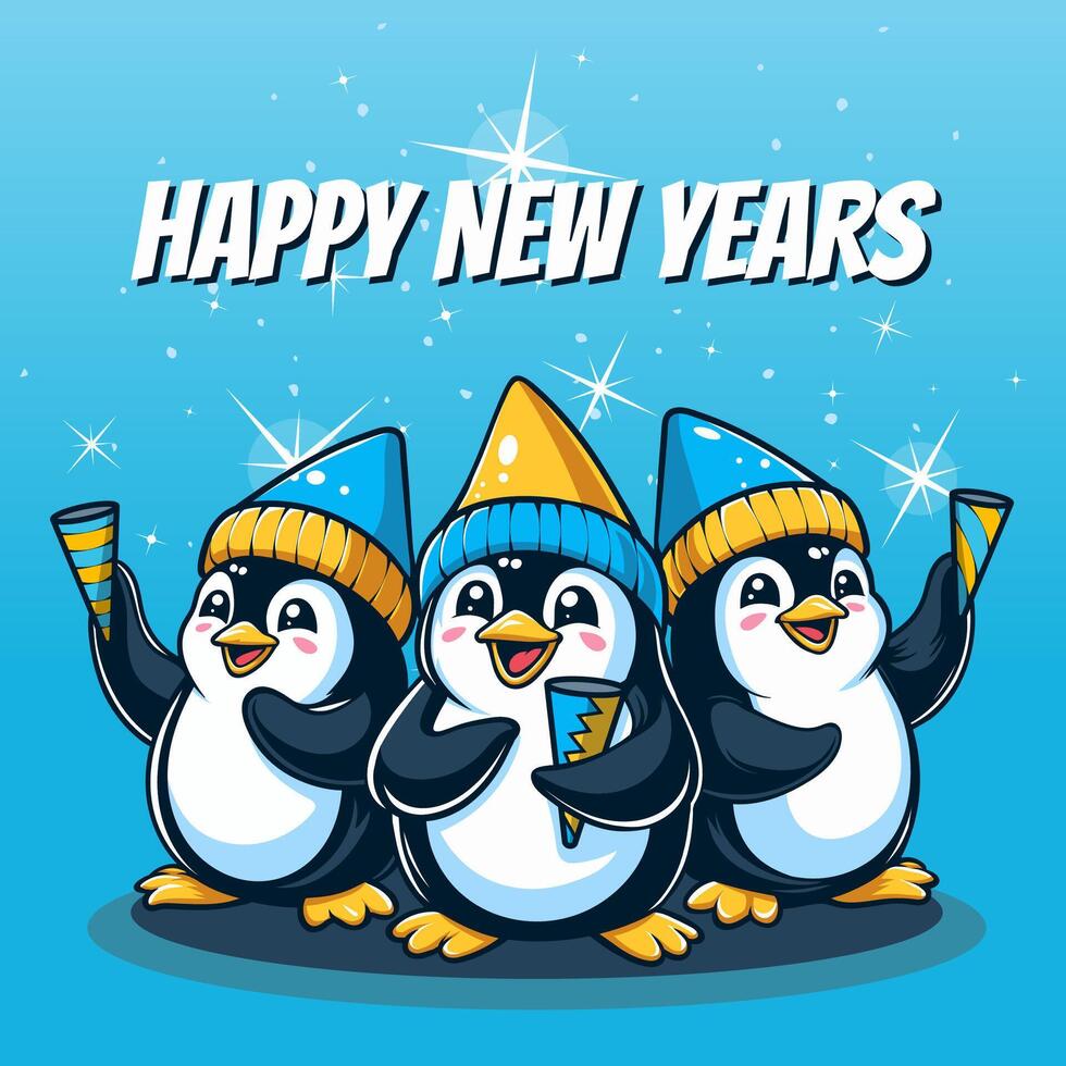 Penguins Celebrate a New Year vector