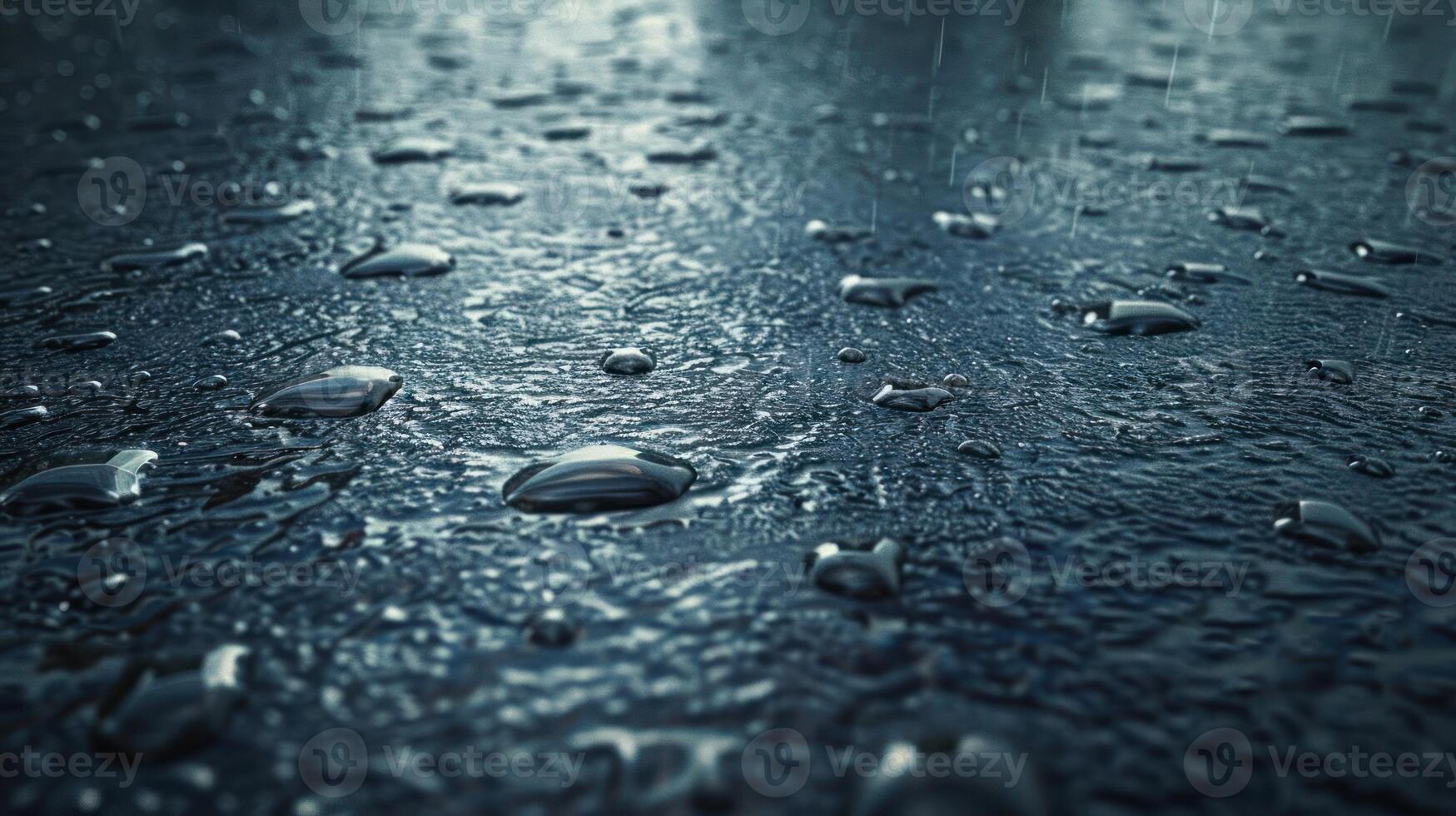 Close-up of raindrops on a wet surface. photo