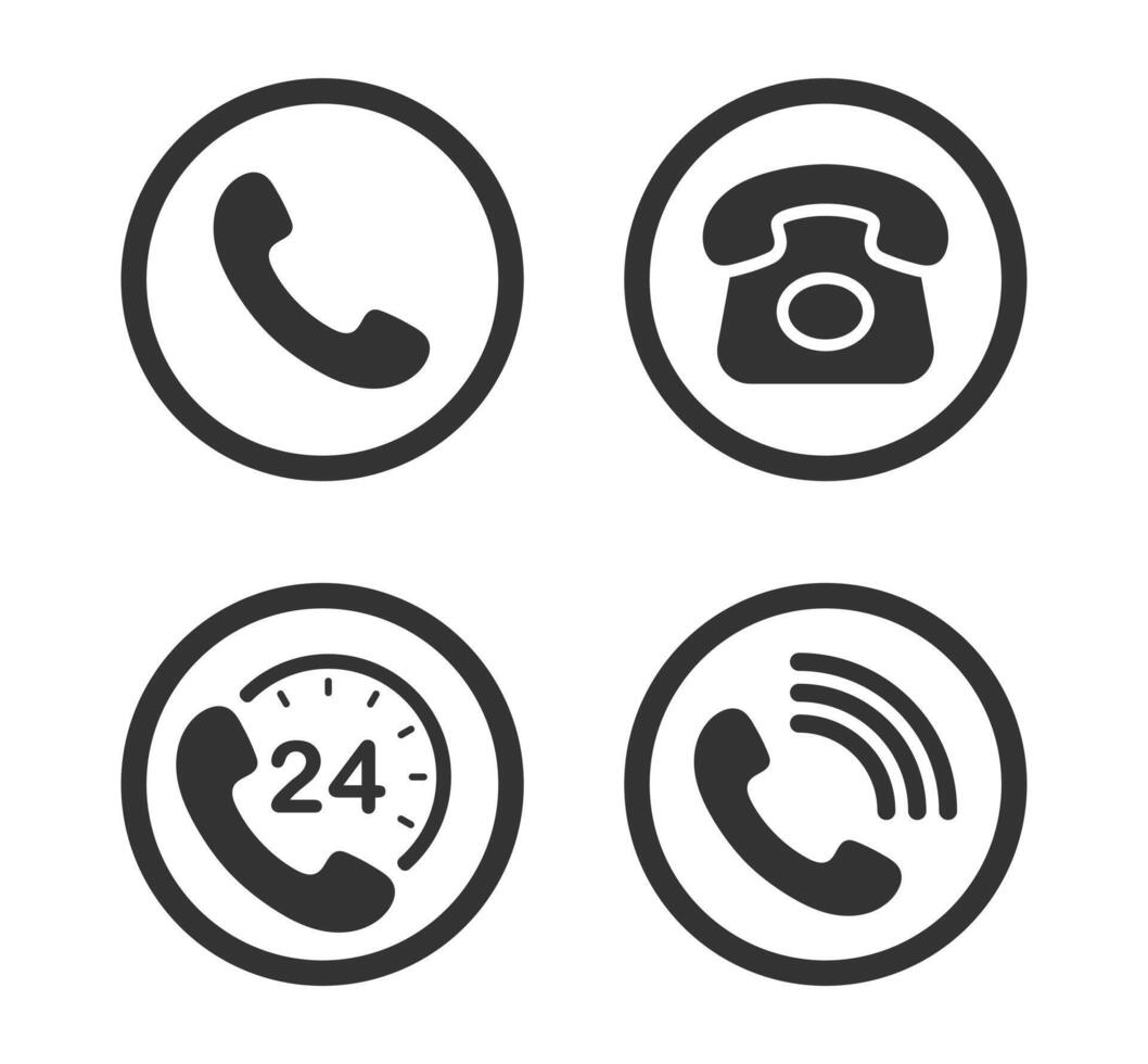 Phone contact connection icon symbol set. Old phone logo sign shape collection. 24 7 hour service. illustration image. Isolated on white background. vector