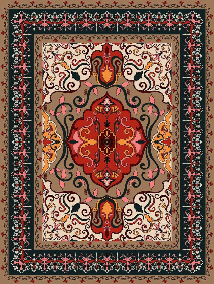 Carpets with rolled lines, Persian carpets, ethnic tribes vector