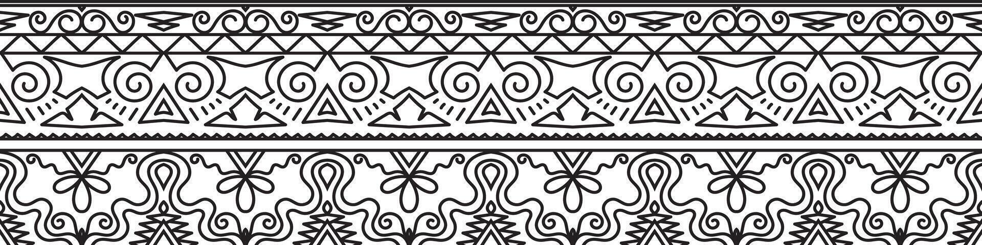 Ethnic tribal lines, tattoo patterns, seamless lines, fabric patterns, borders vector