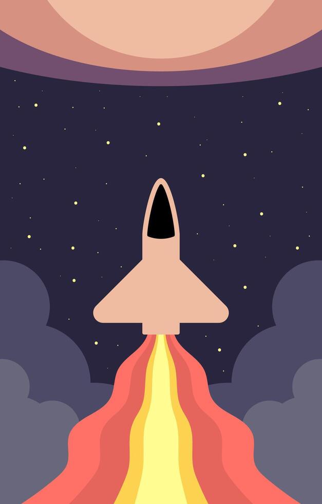 Space rocket launch, minimalist image, outer space exploration educational technology vector