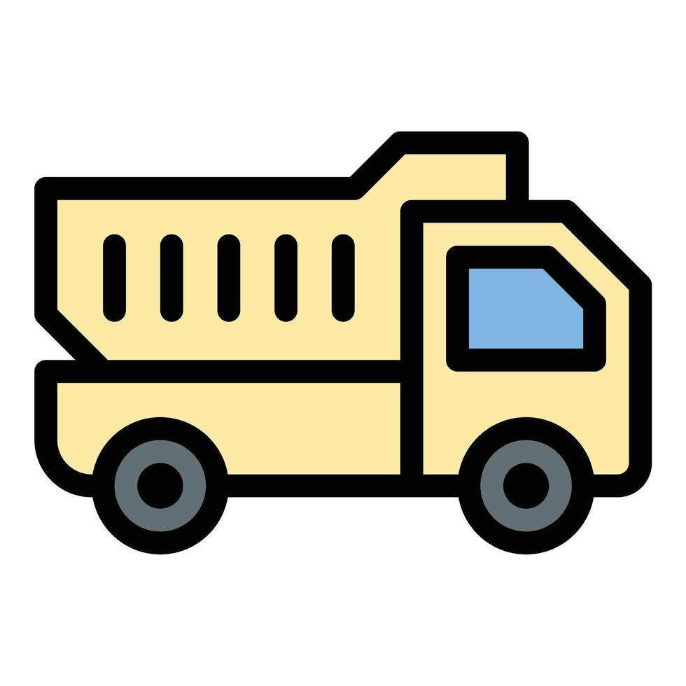 Dump Truck Icon Heavy Duty Vehicle in Flat Line Color Style vector