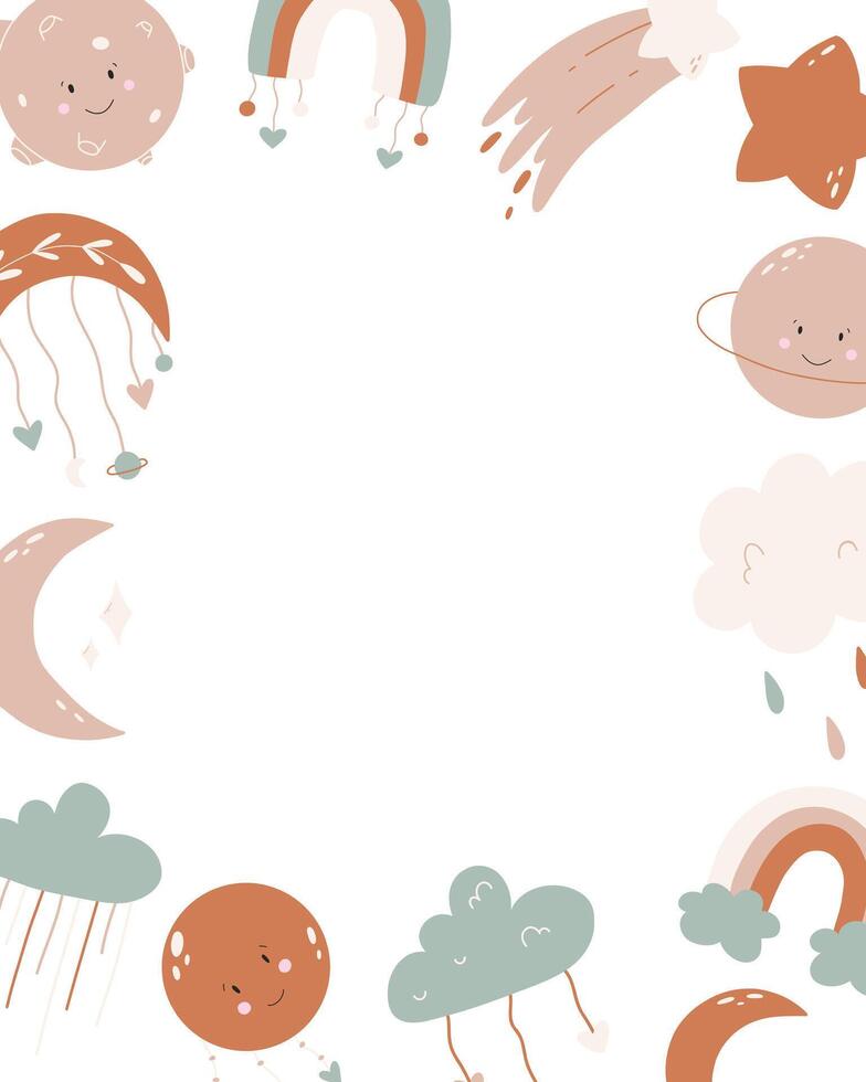 Children's template with text field for invitations, cards, banners in boho style. vertical card in boho style with place for text. illustration. vector