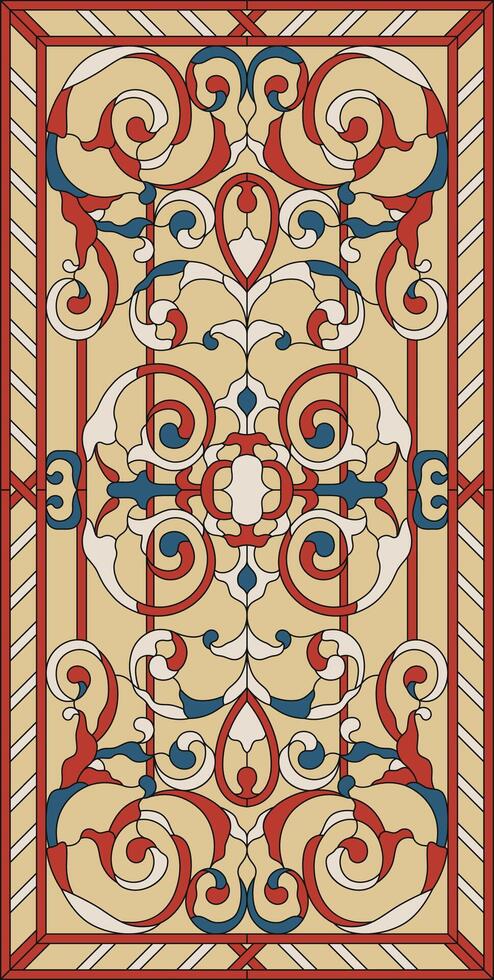 Stained-glass panel in a rectangular frame. Classic window, abstract floral arrangement of buds and leaves in the art Nouveau style vector