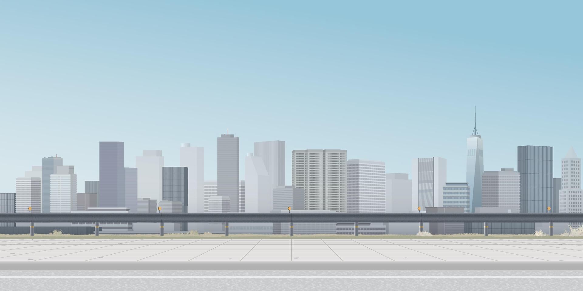 Cityscape view from sidewalk have skyscraper and blue sky background graphic illustration. vector